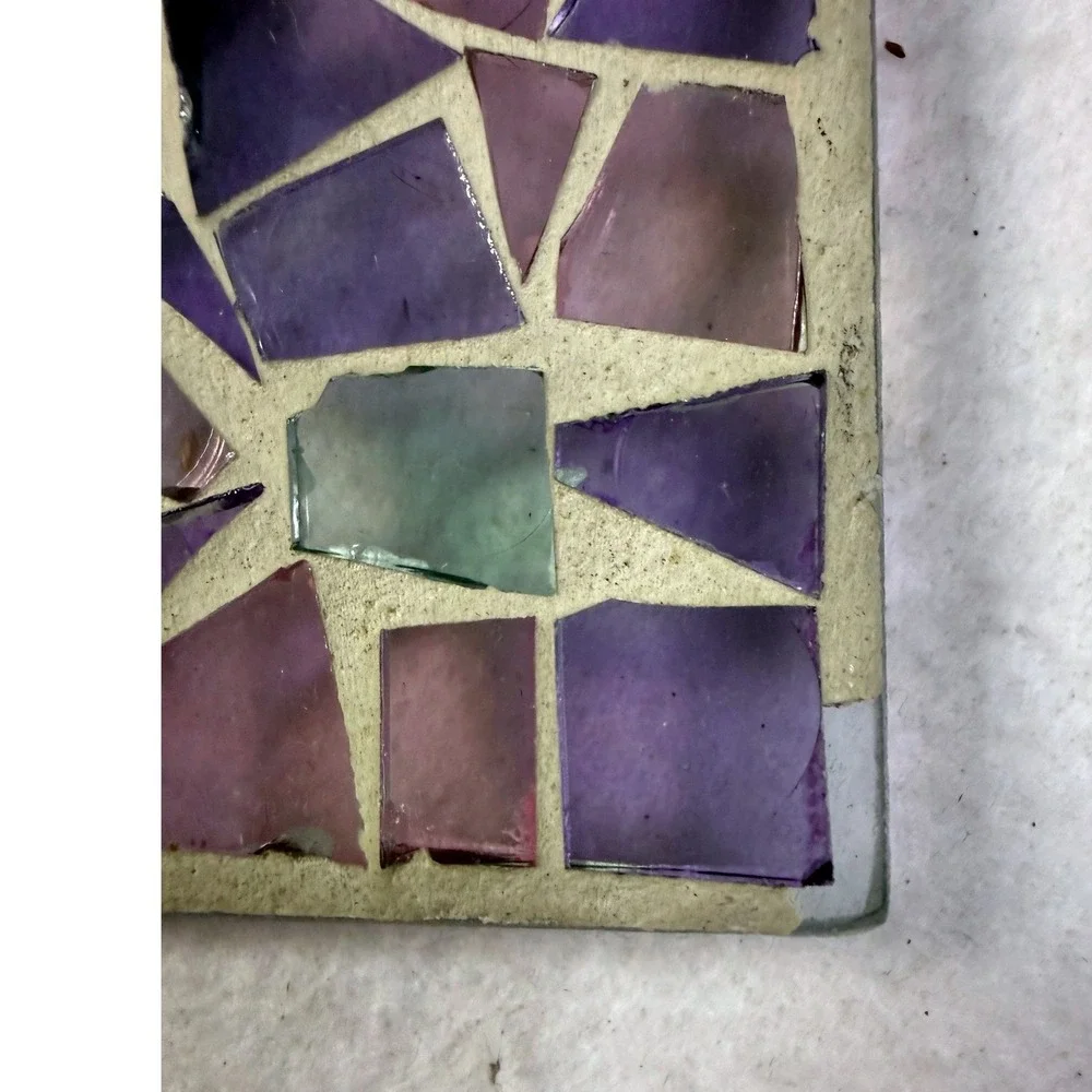 Vintage Mosaic Glass Photo Frame Purple Whimsical Boho Cottagecore Decor